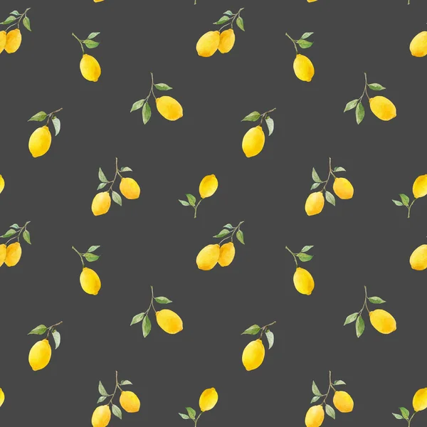 Όμορφο Σχέδιο Χωρίς Ραφή Υδατογραφία Κίτρινα Λεμόνια Και Λουλούδια Εικονογράφηση — Φωτογραφία Αρχείου