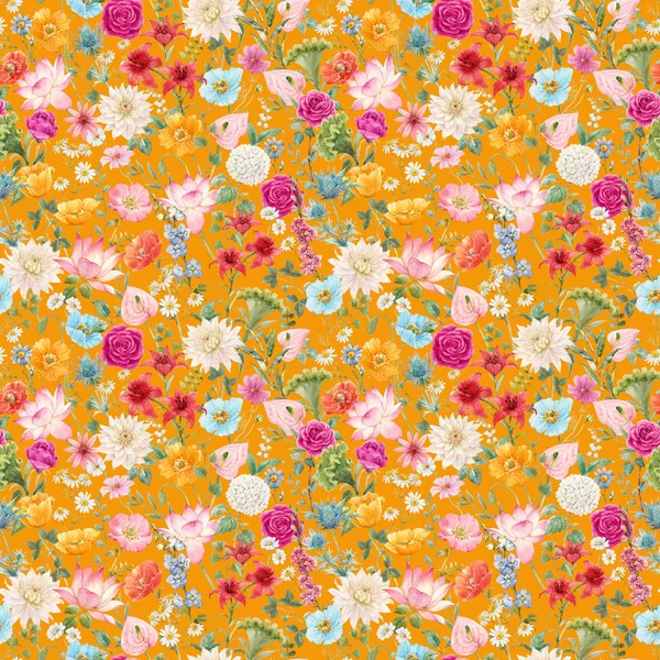 水彩色の花と美しいシームレスなパターン ストックイラスト — ストック写真