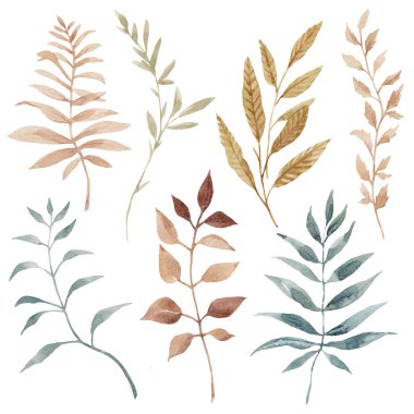 Suluboya yapraklı güzel klip sanat eserleri çizimi.