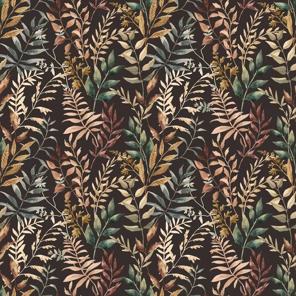 Mooi Naadloos Patroon Met Aquarel Kleurrijke Bladeren Voorraadillustratie — Stockfoto