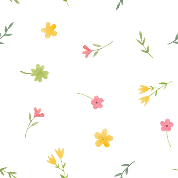 Beautiful Childrens Seamless Pattern Watercolor Cute Flowers Stock Illustration — Stock Photo, Image