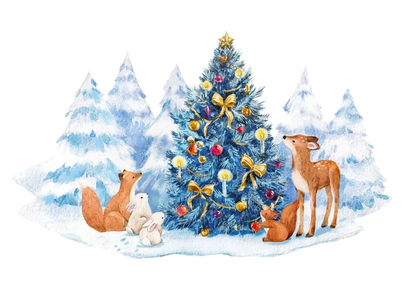 美丽的新年插画与圣诞节树 库存剪贴画 — 图库照片