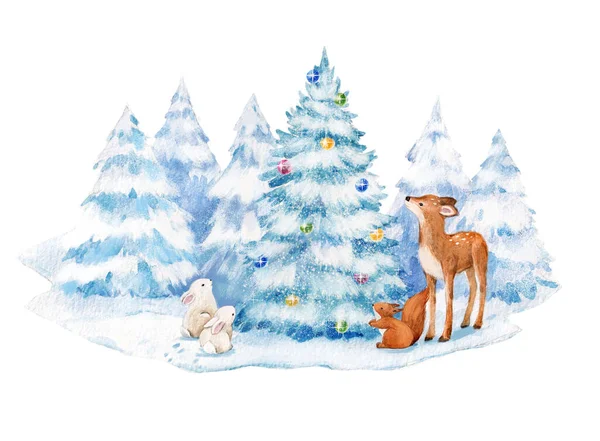 Krásný Šťastný Nový Rok Ilustrace Vánoční Stromeček Stock Clip Art — Stock fotografie