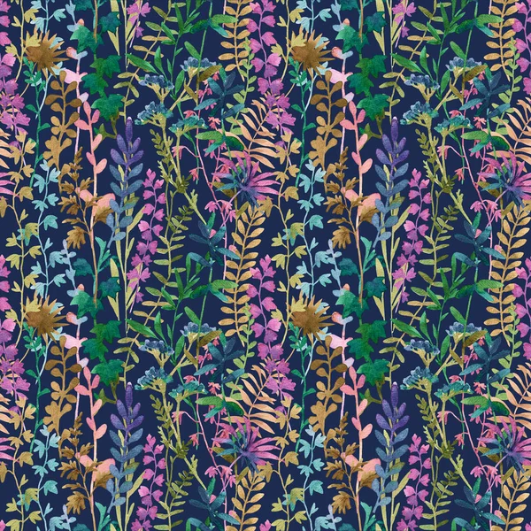 Beautiful Floral Seamless Pattern Watercolor Wild Herbs Flowers Stock Illustration — Fotografia de Stock