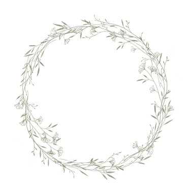 Yabani otlar ve çiçeklerle süslenmiş güzel bir çiçek çerçevesi. Stok illüstrasyonu.