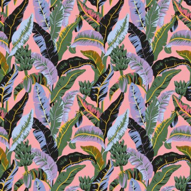 Renkli tropikal palmiye yapraklarıyla kusursuz bir desen. Stok illüstrasyonu.