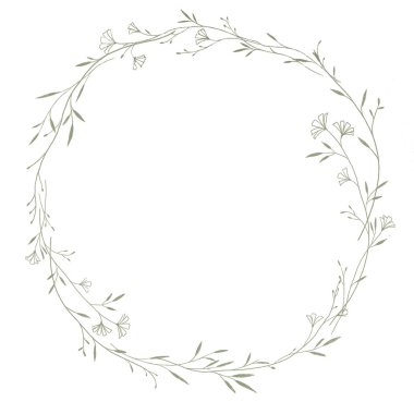 Yabani otlar ve çiçeklerle süslenmiş güzel bir çiçek çerçevesi. Stok illüstrasyonu.