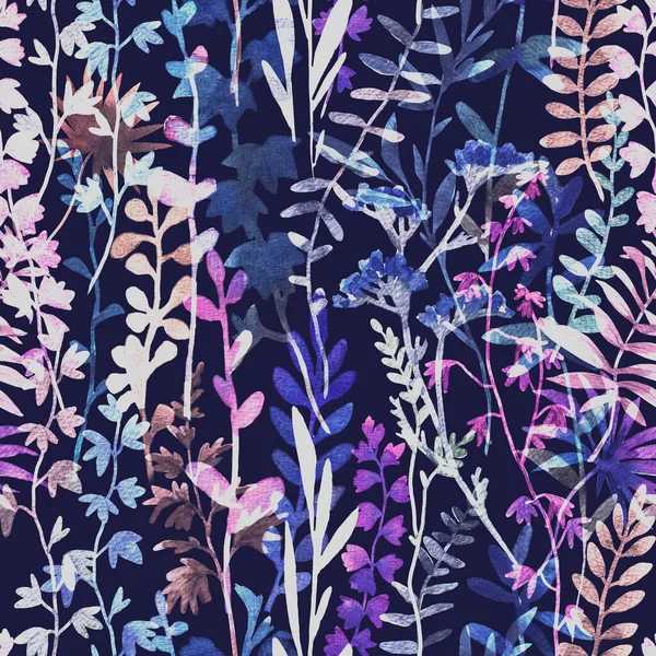 Beautiful Floral Seamless Pattern Watercolor Wild Herbs Flowers Stock Illustration — Zdjęcie stockowe