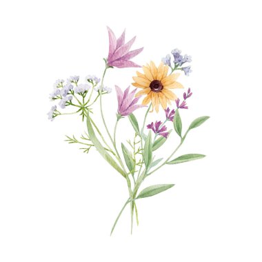 Çiçek desenli, suluboya kır çiçekleri..