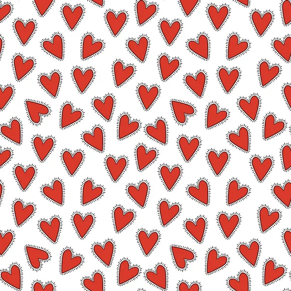 手描きで美しいシームレスなパターンかわいい赤の心 ストックイラスト — ストック写真