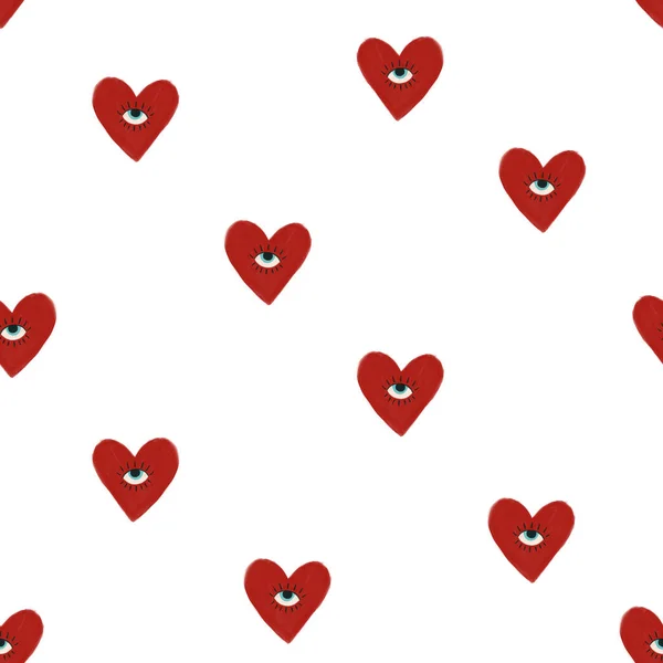 Бесшумный Узор Нарисованными Вручную Симпатичными Красными Сердцами Иллюстрация — стоковое фото