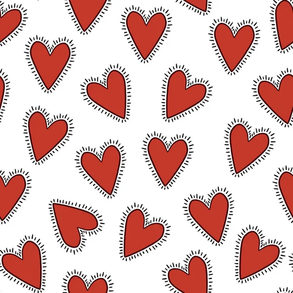 Beautiful Seamless Pattern Hand Drawn Cute Red Hearts Stock Illustration — Stock Photo, Image