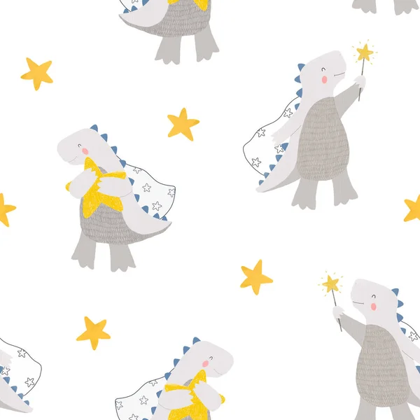 Hermoso Patrón Sin Costuras Para Niños Con Dinosaurio Lindo Ilustración —  Fotos de Stock