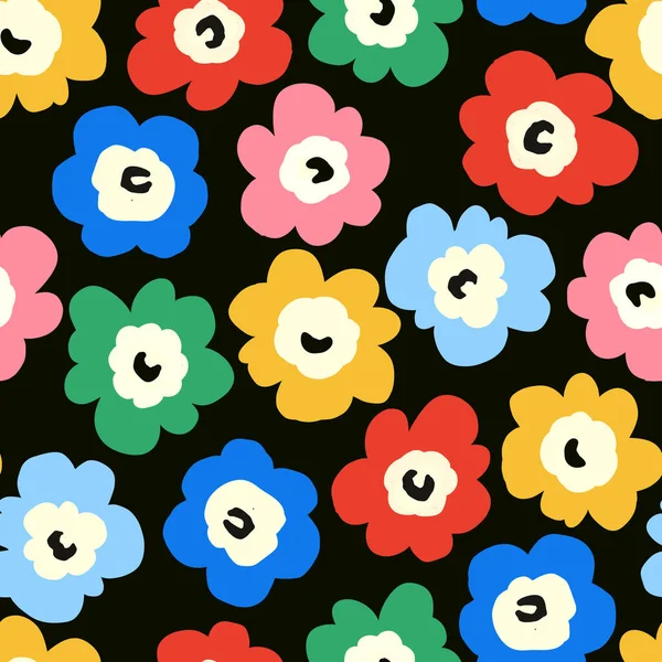 Mooi Minimalistisch Naadloos Patroon Met Schattige Kleurrijke Abstracte Bloemen — Stockfoto