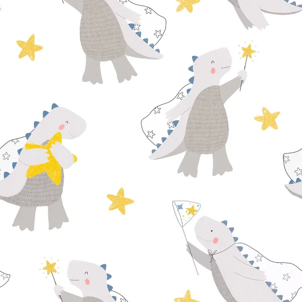 Vackra Barn Sömlöst Mönster Med Söt Dinosaurie Lagerillustration — Stockfoto