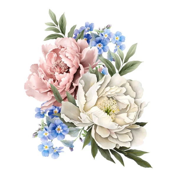Vacker Bild Med Milda Pion Blommor Blommig Stock Illustration — Stockfoto