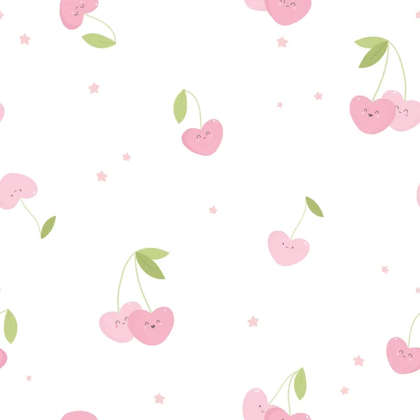 Hermoso Vector Bebé Patrón Sin Costuras Con Cerezas Color Rosa — Vector de stock