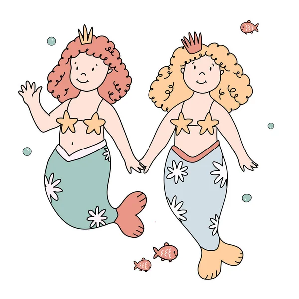 Beautiful Vector Stock Illustration Cute Mermaid — Stock Vector