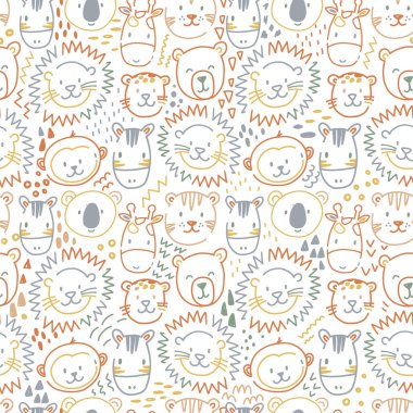 Güzel çocuklar, sevimli aslan yüzlü, kusursuz desenler çizerler. Çocuklar illüstrasyon stoğu yapar..