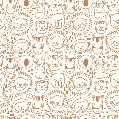 Beautiful kids vector seamless pattern with cute lion faces. Children stock illustratrion. clipart