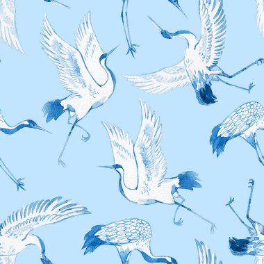Sulu boyalı kuşlarla kusursuz bir desen. Stok illüstrasyonu.