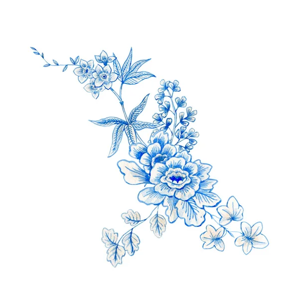 Belle Composition Florale Avec Aquarelle Herbes Fleurs Bleues Blanches Sauvages — Photo