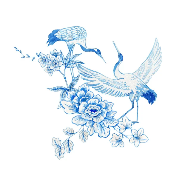 Belle Composition Florale Avec Aquarelle Herbes Fleurs Sauvages Bleues Blanches — Photo