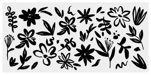 Ensemble Vecteur Floral Abstrait Moderne Collage Ensemble Contemporain Éléments Fleurs — Image vectorielle