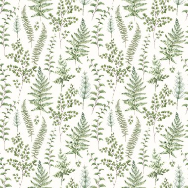 Beautiful seamless pattern with watercolor forest plant leaves and flowers. Popular stock design. Textile print.