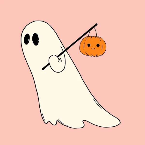 Very Cute Little Ghost Isolated Clip Art Hand Drawn Illustration — Stock Vector
