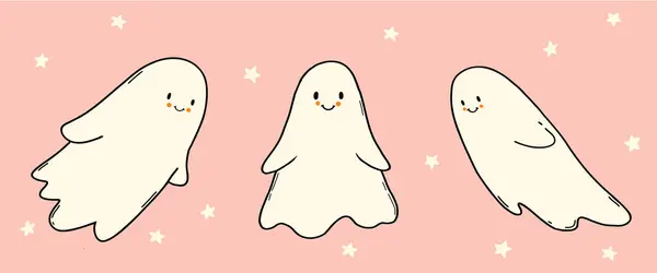Very Cute Little Ghost Isolated Clip Art Hand Drawn Illustration — Stock Vector