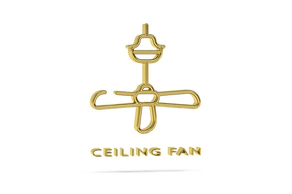 Golden 3d ceiling fan icon isolated on white background - 3d render