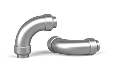 Metal endüstriyel boru köşesi beyaz arka planda izole edildi - 3D oluşturma
