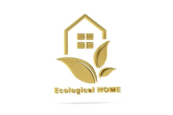 Golden 3d eco home icon isolated on white background - 3D render