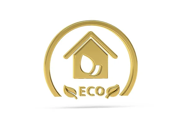 Golden 3d eco home icon isolated on white background - 3D render