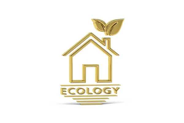 Golden Eco Home Icona Isolata Sfondo Bianco Rendering — Foto Stock