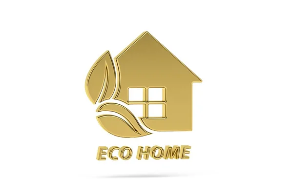 Golden Eco Home Icoon Geïsoleerd Witte Achtergrond Render — Stockfoto