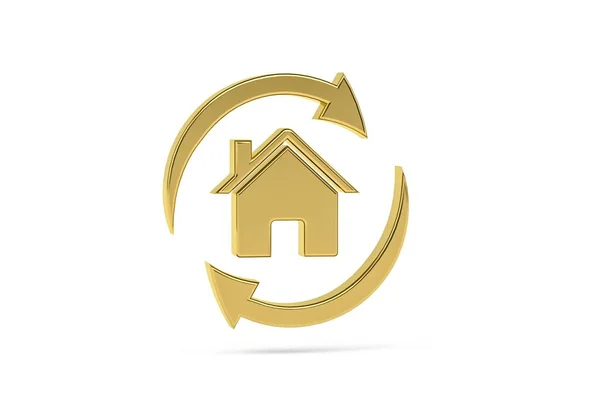 Golden Eco Home Icon Isolated White Background Render — Stock Photo, Image