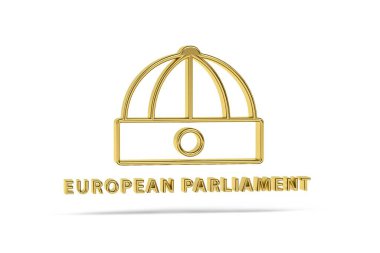 Altın 3d Avrupa parlamentosu simgesi beyaz arkaplanda izole edildi - 3D görüntüleme
