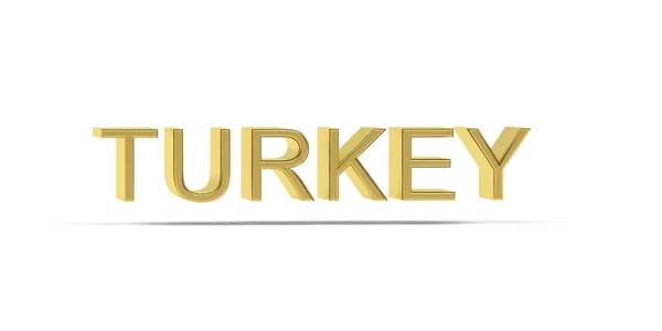Inscripción Dorada Turquía Aislada Sobre Fondo Blanco Render — Foto de Stock