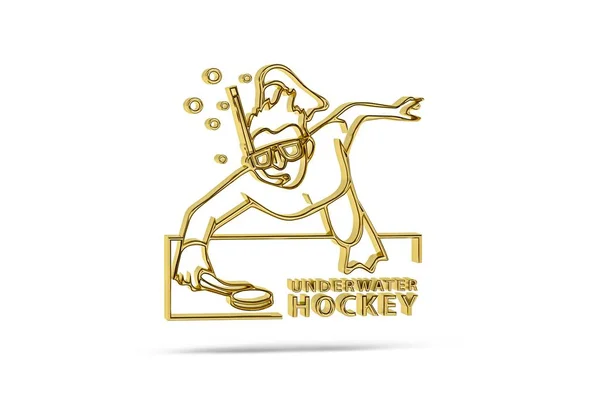 Golden Underwater Hockey Icon Isolated White Background Render — Stock Photo, Image