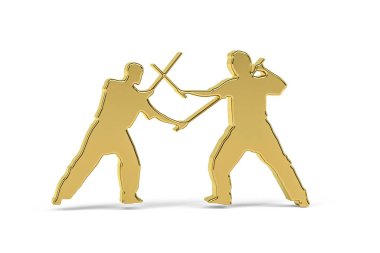 Altın 3d Arnis simgesi - Filipin dövüş sanatı - beyaz arkaplanda izole - 3D görüntüleme