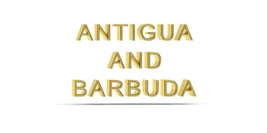 Altın 3D Antigua ve Barbuda yazıtları beyaz arkaplanda izole edildi - 3D oluşturma