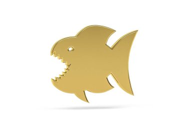 Beyaz arkaplanda izole edilmiş Altın 3d Piranha simgesi - 3d oluşturma