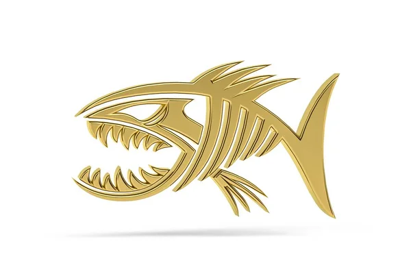 Ícone Dourado Piranha Isolado Fundo Branco Renderização — Fotografia de Stock