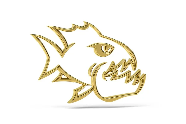 Złota Ikona Piranha Izolowana Białym Tle Renderowanie — Zdjęcie stockowe