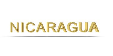 Altın 3D Nikaragua yazıtları beyaz arkaplanda izole edildi - 3D oluşturma
