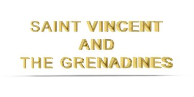 Altın 3D Saint Vincent ve Grenadines yazıtları beyaz arkaplanda izole edilmiş - 3D canlandırma
