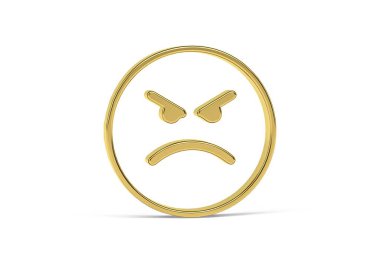 Golden 3d angry icon isolated on white background - 3d render