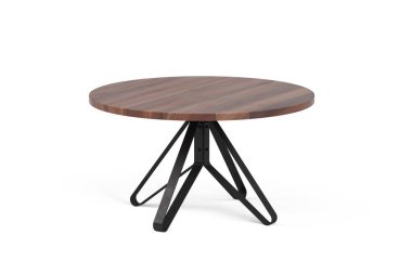 Round dining table with wooden top on metal legs isolated on white background - 3d render